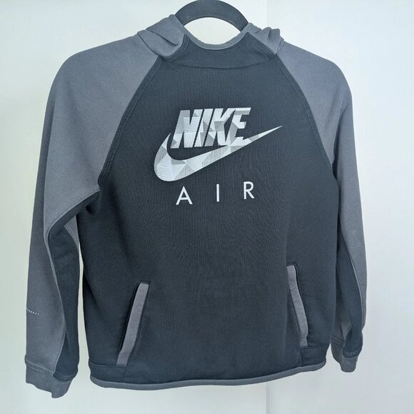 Vintage 90s Nike Air Boys Hoodie Size Medium Gray Black Red Tag Kangaroo Pocket - Picture 1 of 8